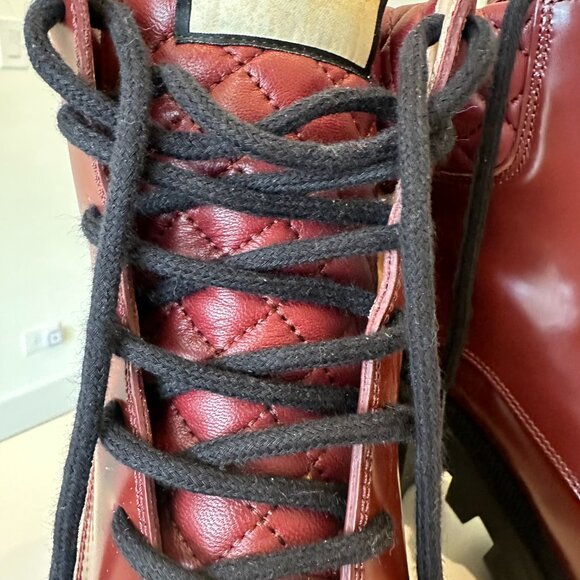 Gucci Red Quilted Lace Up Ankle Combat Boots NEW - Picture 14 of 14